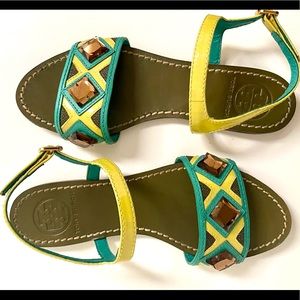 Tory Burch ETTA OPAQUE STONE FLAT SANDALS, Sz 5.5